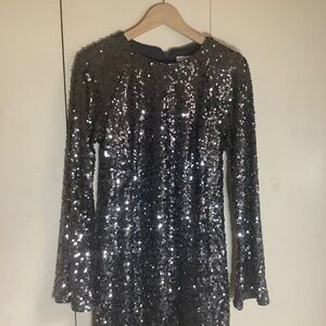 Gunmetal Long Sleeve Sequin Mini in S/M